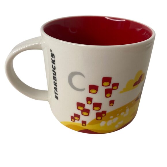 Starbucks You Are Here Taiwan Mug Sun Bears 14oz Red Stoneware Collectible - Picture 3 of 7